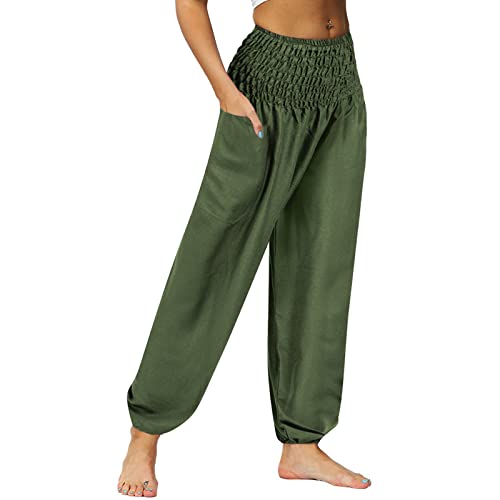 Nuofengkudu Herren Hippie High Waist Haremshose Leicht Pumphose Harem Hosen Locker Schlicht Baggy Viskose Pluderhose Yogahose Sommerhose Freizeithose Pyjamahose Homewear Dunkelgrün XL von Nuofengkudu