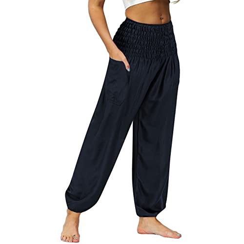 Nuofengkudu Herren Hippie High Waist Haremshose Leicht Pumphose Harem Hosen Locker Schlicht Baggy Viskose Pluderhose Yogahose Sommerhose Freizeithose Pyjamahose Homewear Marineblau XL von Nuofengkudu