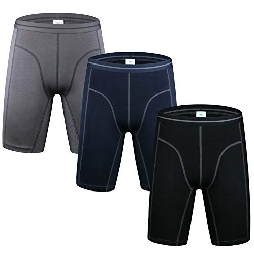 Nuofengkudu Herren Langes Bein Sport Boxershorts Männer Nahtlose Baumwolle Bequeme Unterhosen Bulge Unterwäsche Shorts(3er Pack) Grau/Blau/Schwarz Groß Größe 4XL von Nuofengkudu