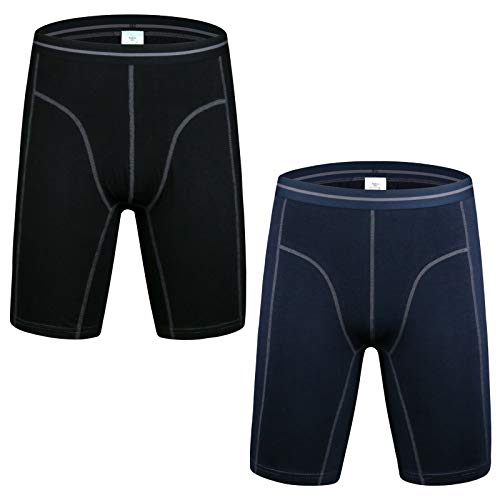 Nuofengkudu Herren Langes Bein Sport Boxershorts Männer Nahtlose Baumwolle Bequeme Unterhosen Bulge Unterwäsche Shorts (2er Pack) Blau/Schwarz L von Nuofengkudu
