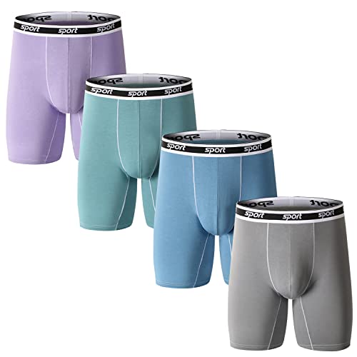 Nuofengkudu Herren Modal Unterwäsche Nahtlose Langes Bein Boxershorts Anti Chafing Unterhosen Atmungsaktiv Breiter Bund Gummibund Weich Retroshorts Sport 4 Pack-Grau Grün Blau Lila 2XL von Nuofengkudu