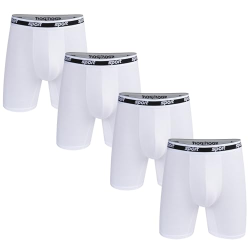 Nuofengkudu Herren Modal Unterwäsche Nahtlose Langes Bein Boxershorts Anti Chafing Unterhosen Atmungsaktiv Breiter Bund Gummibund Weich Sport Retroshorts 4 Pack Weiß M von Nuofengkudu