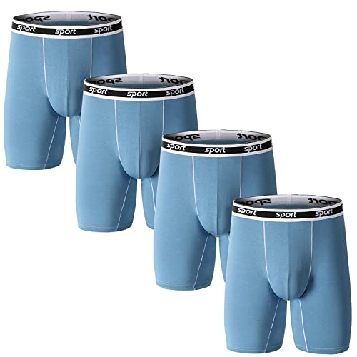 Nuofengkudu Herren Modal Unterwäsche Nahtlose Langes Bein Boxershorts Anti Chafing Unterhosen Große Größen Atmungsaktiv Breiter Bund Gummibund Weich Sport Retroshorts 4 Pack-Blau 5XL von Nuofengkudu