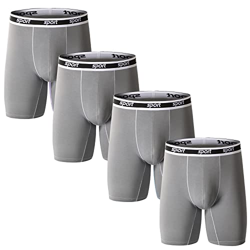 Nuofengkudu Herren Modal Unterwäsche Nahtlose Langes Bein Boxershorts Anti Chafing Unterhosen Große Größen Atmungsaktiv Breiter Bund Gummibund Weich Sport Retroshorts 4 Pack-Grau 4XL von Nuofengkudu