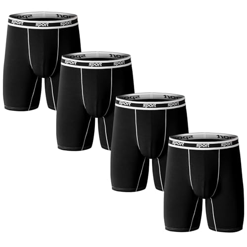 Nuofengkudu Herren Modal Unterwäsche Nahtlose Langes Bein Boxershorts Anti Chafing Unterhosen Große Größen Atmungsaktiv Breiter Bund Gummibund Weich Sport Retroshorts 4 Pack Schwarz 3XL von Nuofengkudu