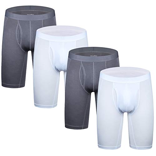 Nuofengkudu Herren Übergrößen Boxershorts Langes Bein Antibakterien Elastisch Männer Unterwäsche Sports Unterhosen Weiche Underwear(4 Pack 2 Grau/2 Weiß,5XL) von Nuofengkudu