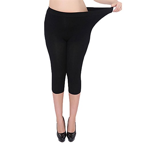 Nuofengkudu Leggings Damen 3/4 Große Größen Weich Stretchig Atmungsaktiv Ohne Naht Capri Tights Yoga Hosen Pyjama Sommer Bunt Schwarz EU 34 von Nuofengkudu