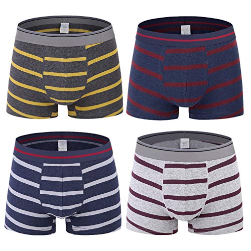 Nuofengkudu Männer Baumwolle Gestreift Boxershorts Retroshorts Beutel Unterwäsche Sport Boxer Short Umwelt Passform Flexibel Hipster Slips 4er Pack(Trunks-3,M) von Nuofengkudu