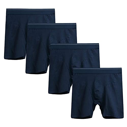 Nuofengkudu Männer Baumwolle übergröße Boxershorts Lang Nahtlos Bulge Unterhosen mit Bein Retroshorts Elasthan Gummibund Bequeme Seamless Atmungsaktiv Weich Unterwäsche 4 Pack Marineblau 5XL von Nuofengkudu