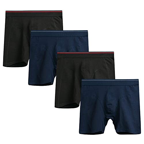 Nuofengkudu Männer Baumwolle übergröße Boxershorts Lang Nahtlos Bulge Unterhosen mit Bein Retroshorts Elasthan Gummibund Bequeme Seamless Atmungsaktiv Weich Unterwäsche 4 Pack Schwarz Marineblau 4XL von Nuofengkudu