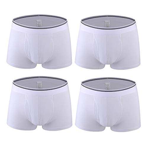 Nuofengkudu Männer Jungen Unterhosen Baumwolle Weich Boxershorts Bulge Offen Bequeme Elastische Atmungsaktive Unterwäsche Leicht Retroshorts Hipster (4 Pack) Weiß (EUR M) Etikett L von Nuofengkudu