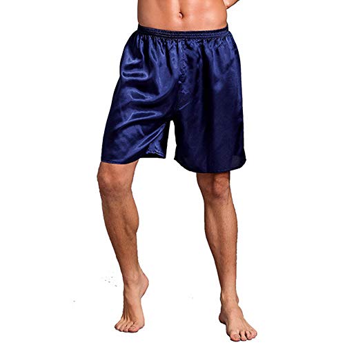 Nuofengkudu Männer Satin Schlafshorts Bermuda Schlafanzughose Schlafanzüge Kurz Weich Pyjama Bottoms Loungewear Unterwäsche Retroshorts Sommer(Blau,XL) von Nuofengkudu