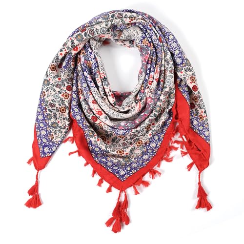 Nuofengkudu Schals Damen Umschlagtuch Retro Floral Ethno Drucken Große Platz Nacken Wärmer Schal mit Quaste Schalcape Wraps 110 * 110CM X-Farbe 40 von Nuofengkudu