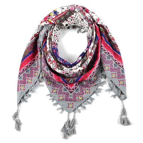 Nuofengkudu Schals Damen Umschlagtuch Retro Floral Ethno Drucken Große Platz Nacken Wärmer Schal mit Quaste Schalcape Wraps 110 * 110CM X-Farbe 44 von Nuofengkudu