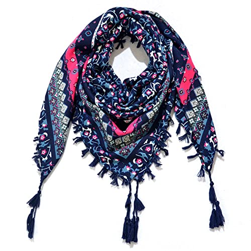 Nuofengkudu Schals Damen Umschlagtuch Retro Floral Ethno Drucken Große Platz Nacken Wärmer Schal mit Quaste Schalcape Wraps 110 * 110CM X-Farbe 8 von Nuofengkudu