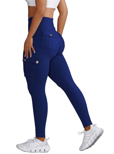 Nuofengkudu Damen Sport Cargo Leggings mit Taschen High Waist Stretch Cargohose Eng Hosen Push up Sportleggins Stretch Jeggings Gym Fitness Outdoor Workout Sporthose Y-Dunkelblau XS von Nuofengkudu