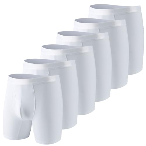 Nuofengkudu Sportunterwäsche Herren Boxershorts Eingriff Offene Unterhose Männer Atmungsaktiv Bequem Stretch Gummibund Basic Weich Polyester Funktions Teenager Jogger Unterwäsche 6 Pack Weiß XL von Nuofengkudu