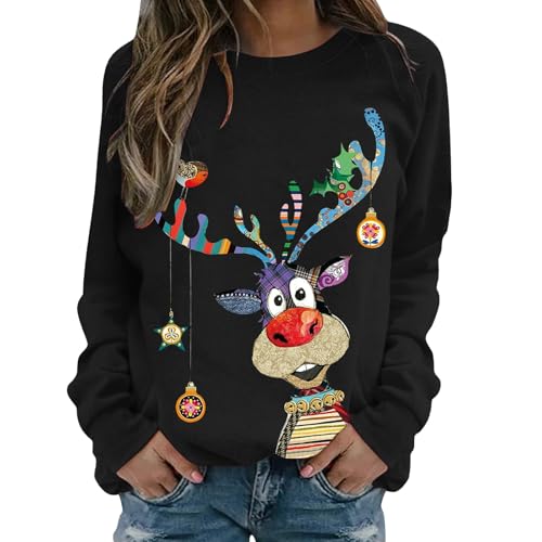 Damen Pullover Herbst, Weihnachtspullover Damen Lustige Weihnachten Ugly Christmas Sweatshirt Baumwolle Pulli Herbst Winter Sweater Weihnachtskostüm weihnachtskleid, Schwarz XL von Nuoke