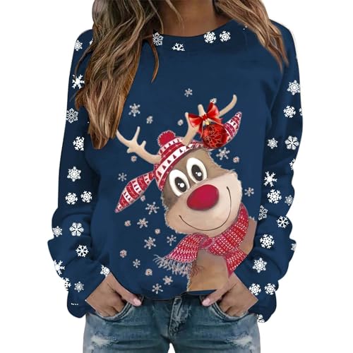 Hoodie Damen Oversize, Weihnachtspullover Damen Lustige Weihnachten Ugly Christmas Sweatshirt Baumwolle Pulli Herbst Winter Sweater Weihnachtskostüm weihnachtskleid, Blau S von Nuoke