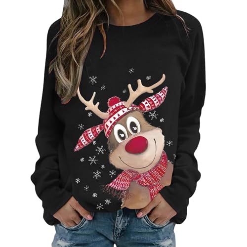 Hoodie Damen Oversize, Weihnachtspullover Damen Lustige Weihnachten Ugly Christmas Sweatshirt Baumwolle Pulli Herbst Winter Sweater Weihnachtskostüm weihnachtskleid, Schwarz L von Nuoke