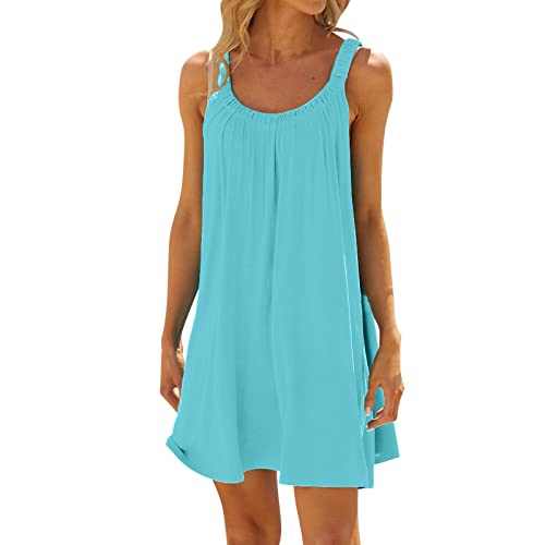 Nuoke Damen Kleider Sommer,Strandkleider Damen Sommer Kurz Sommerkleid Bikini Cover Up Strandkleid Strand Kleider Casual Ärmellos Minikleid von Nuoke