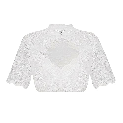 Nuoke Dirndl Bluse, Dirndl Bluse Damen Flügelärmel Trachtenbluse Dirndlbluse Schwarze Stehkragen Trachten Oberteil Für Oktoberfest Kurzarm Dirndlblusen, Weiß M von Nuoke