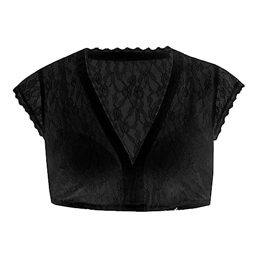Nuoke Dirndl Bluse Damen Schwarz, Dirndl Bluse Damen Flügelärmel Trachtenbluse Dirndlbluse Schwarze Stehkragen Trachten Oberteil Für Oktoberfest Kurzarm Dirndlblusen, Schwarz M von Nuoke