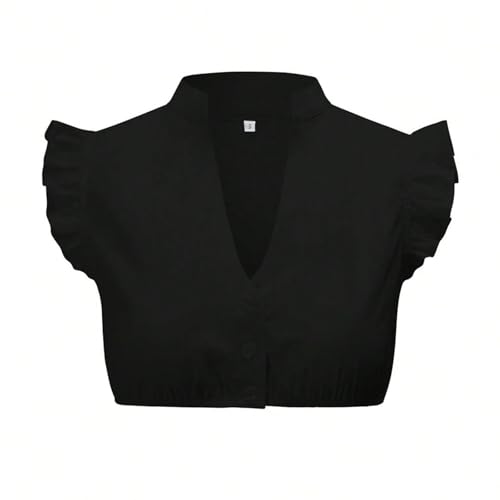 Nuoke Dirndl Bluse Damen Schwarz, Dirndl Bluse Damen Flügelärmel Trachtenbluse Dirndlbluse Schwarze Stehkragen Trachten Oberteil Für Oktoberfest Kurzarm Dirndlblusen, Schwarz XL von Nuoke