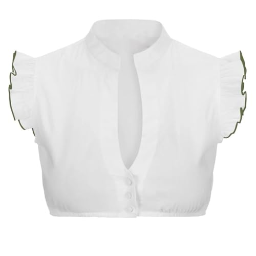 Nuoke Dirndlbluse Spitze, Dirndl Bluse Damen Flügelärmel Trachtenbluse Dirndlbluse Schwarze Stehkragen Trachten Oberteil Für Oktoberfest Kurzarm Dirndlblusen, Armee Grün L von Nuoke