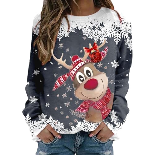 Nuoke Hässliche Weihnachtspullover, Weihnachtspullover Damen Lustige Weihnachten Ugly Christmas Sweatshirt Baumwolle Pulli Herbst Winter Sweater Weihnachtskostüm weihnachtskleid, Grau S von Nuoke