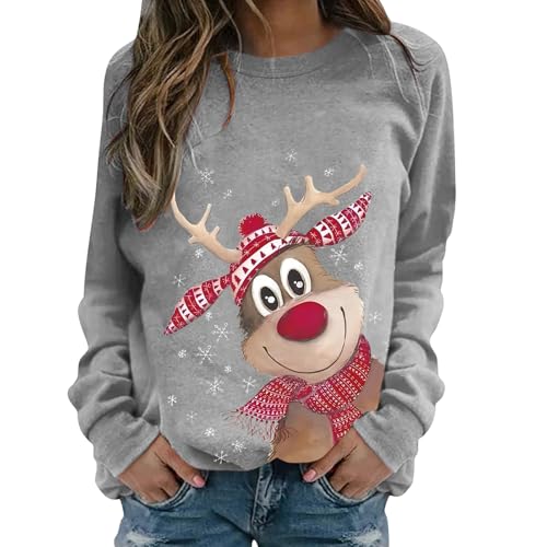 Nuoke Hässliche Weihnachtspullover, Weihnachtspullover Damen Lustige Weihnachten Ugly Christmas Sweatshirt Baumwolle Pulli Herbst Winter Sweater Weihnachtskostüm weihnachtskleid, Grau XL von Nuoke