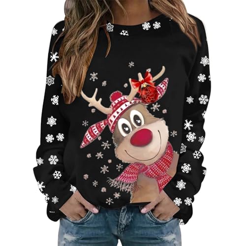 Nuoke Hässliche Weihnachtspullover, Weihnachtspullover Damen Lustige Weihnachten Ugly Christmas Sweatshirt Baumwolle Pulli Herbst Winter Sweater Weihnachtskostüm weihnachtskleid, Schwarz L von Nuoke