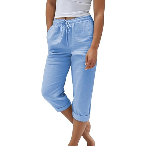 Nuoke Stoffhose Damen Sommer, Sommerhose Damen Leicht Sommer Leinen Shorts 2025 Musselin Kurze Hose Beach Hosen Mit Taschen Stoffhose Kleid Stretch Gerades Bein Kordelzug Leinenhose Bluse, blau M Nuoke Stoffhose Damen Sommer, Sommerhose Damen Leicht Sommer Leinen Shorts 2025 Musselin Kurze Hose Beach Hosen Mit Taschen Stoffhose Kleid Stretch Gerades Bein Kordelzug Leinenhose Bluse, blau M von Nuoke
