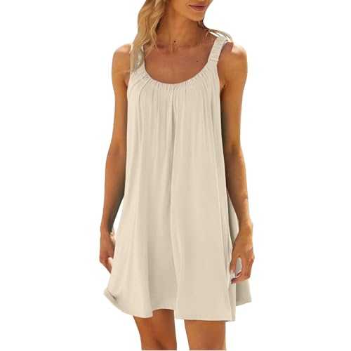 Nuoke Strandkleid,Strandkleider Damen Sommer Kurz Sommerkleid Bikini Cover Up Strandkleid Strand Kleider Casual Ärmellos Minikleid von Nuoke