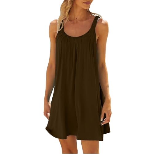 Nuoke Strandkleid,Strandkleider Damen Sommer Kurz Sommerkleid Bikini Cover Up Strandkleid Strand Kleider Casual Ärmellos Minikleid von Nuoke