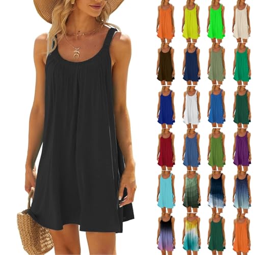 Nuoke Strandkleid,Strandkleider Damen Sommer Kurz Sommerkleid Bikini Cover Up Strandkleid Strand Kleider Casual Ärmellos Minikleid von Nuoke