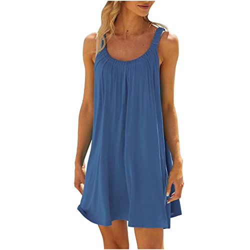 Nuoke Strandkleid Damen,Strandkleider Damen Sommer Kurz Sommerkleid Bikini Cover Up Strandkleid Strand Kleider Casual Ärmellos Minikleid von Nuoke