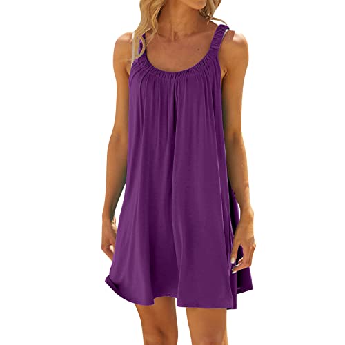 Nuoke Strandkleid Damen,Strandkleider Damen Sommer Kurz Sommerkleid Bikini Cover Up Strandkleid Strand Kleider Casual Ärmellos Minikleid von Nuoke
