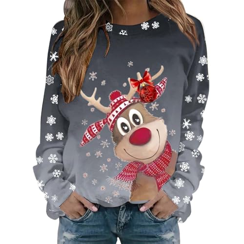 Nuoke Weihnachtspullover Damen, Weihnachtspullover Damen Lustige Weihnachten Ugly Christmas Sweatshirt Baumwolle Pulli Herbst Winter Sweater Weihnachtskostüm weihnachtskleid, Schwarz XXL von Nuoke
