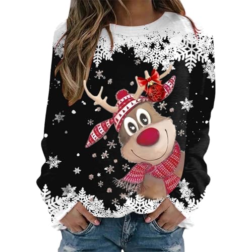 Nuoke Weihnachtspullover Damen Lustig, Weihnachtspullover Damen Lustige Weihnachten Ugly Christmas Sweatshirt Baumwolle Pulli Herbst Winter Sweater Weihnachtskostüm weihnachtskleid, Schwarz XXL von Nuoke