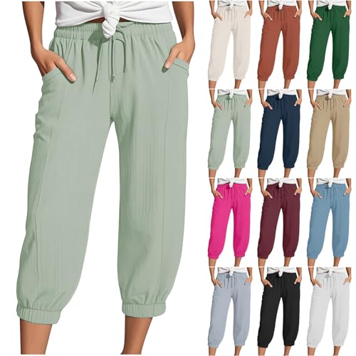 Nuoke musselin Hose Damen, Musselin Hose Sommerhose Damen Leicht Sommer Leinen Shorts 2025 Beach Kurze Hosen Mit Taschen Stoffhose Kleid Stretch Gerades Bein Kordelzug Leinenhose Bluse, hellgrün XL Nuoke musselin Hose Damen, Musselin Hose Sommerhose Damen Leicht Sommer Leinen Shorts 2025 Beach Kurze Hosen Mit Taschen Stoffhose Kleid Stretch Gerades Bein Kordelzug Leinenhose Bluse, hellgrün XL von Nuoke