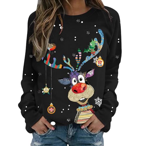 weihnachtspulli Damen, Weihnachtspullover Damen Lustige Weihnachten Ugly Christmas Sweatshirt Baumwolle Pulli Herbst Winter Sweater Weihnachtskostüm weihnachtskleid, schwarz S von Nuoke