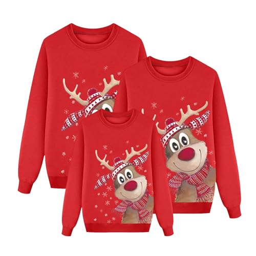 Pullover Damen, Weihnachtspullover Familie Set Damen Ugly Christmas Sweater Sweatshirt Weihnachtspulli Winter Herbst Pullover Mit Weihnachts Oversize Hoodie Weihnachtsoutfit, Rot M von Nuoke