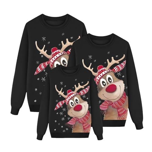 Pullover Damen, Weihnachtspullover Familie Set Herren Ugly Christmas Sweater Sweatshirt Weihnachtspulli Winter Herbst Pullover Mit Weihnachts Oversize Hoodie Weihnachtsoutfit, Schwarz L von Nuoke