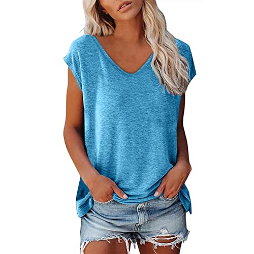 Tshirt Damen, Sommer T-Shirt Oberteile T-Shirts Für Damen T Baumwoll Women Basic Sport Top Kurzarm Elegant V Ausschnitt Oversize Shirt Blue XL Tshirt Damen, Sommer T-Shirt Oberteile T-Shirts Für Damen T Baumwoll Women Basic Sport Top Kurzarm Elegant V Ausschnitt Oversize Shirt Blue XL von Nuoke