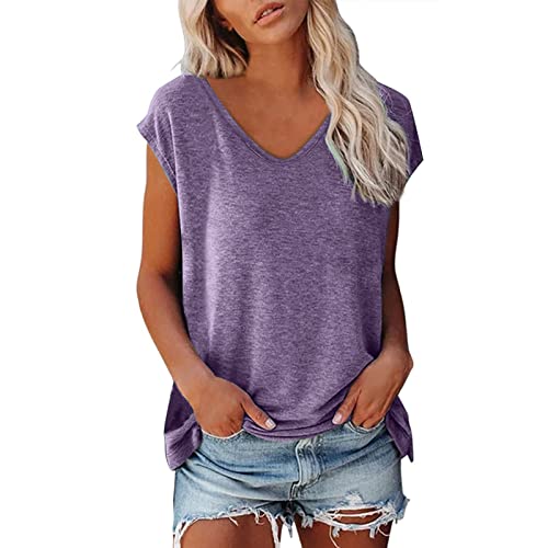Tshirt Damen, Sommer T-Shirt Oberteile T-Shirts Für Damen T Baumwoll Women Basic Sport Top Kurzarm Elegant V Ausschnitt Oversize Shirt Lila L Tshirt Damen, Sommer T-Shirt Oberteile T-Shirts Für Damen T Baumwoll Women Basic Sport Top Kurzarm Elegant V Ausschnitt Oversize Shirt Lila L von Nuoke