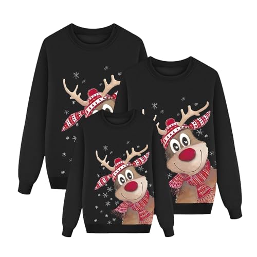 Weihnachtspullover Familie Set, Weihnachtspullover Familie Set Kinder Ugly Christmas Sweater Sweatshirt Weihnachtspulli Herbst Pullover Mit Weihnachts Oversize Hoodie Weihnachtsoutfit, Schwarz XXL von Nuoke