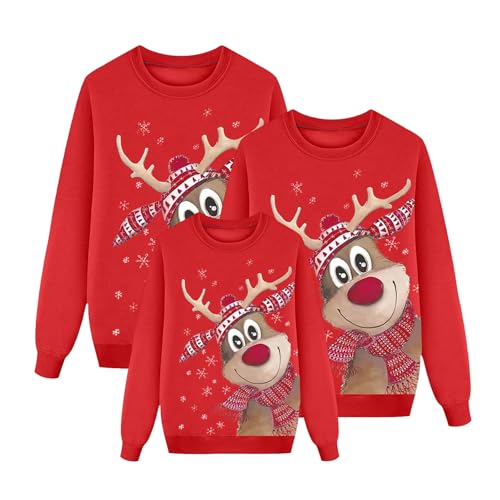 Weihnachtspullover Herren, Weihnachtspullover Familie Set Herren Ugly Christmas Sweater Sweatshirt Weihnachtspulli Winter Herbst Pullover Mit Weihnachts Oversize Hoodie Weihnachtsoutfit, Rot XL von Nuoke