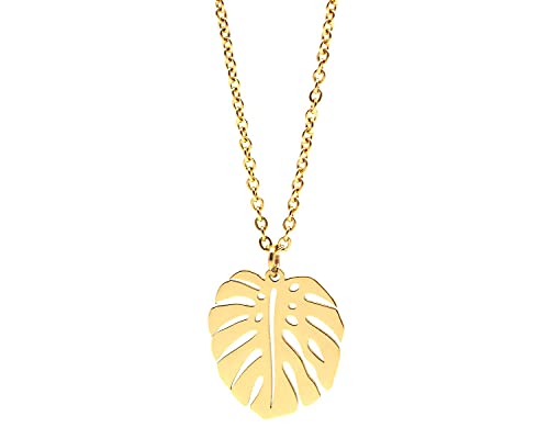 Nuoli® Blatt Kette Damen Gold (45 + 5cm verstellbar) Halskette mit Monstera Schmuck Anhänger für Frauen & Mädchen, aus Edelstahl von Nuoli