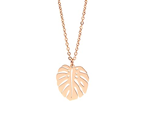 Nuoli® Blatt Kette Rosegold Damen (45 + 5cm verstellbar) Halskette mit Monstera Schmuck Anhänger für Frauen & Mädchen, aus Edelstahl von Nuoli